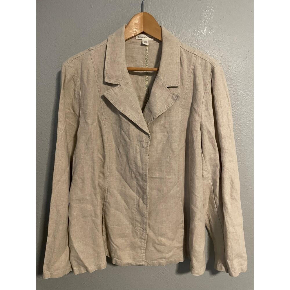 Coldwater Creek Blazer Jacket Womens 18W Beige Linen Hidden Button Lagenlook